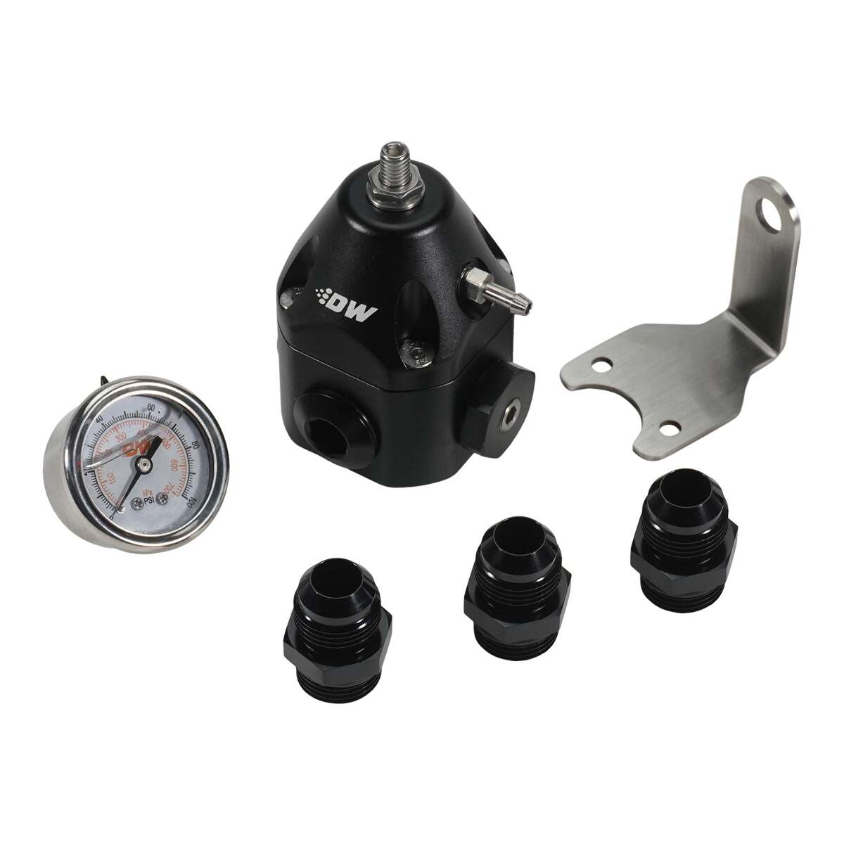 DeatschWerks DWR2000 AFPR + pressure gauge + 10AN Fittings, anodized black 6-2000-FRB-1010