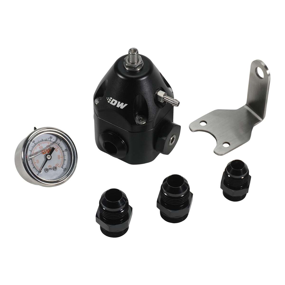 DeatschWerks DWR2000 AFPR + pressure gauge + 10AN & 8AN Fittings, anodized black 6-2000-FRB-108