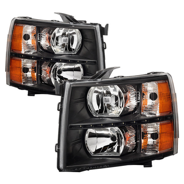 XTUNE POWER 9032967 Chevy Silverado 1500 07 13 2500HD 3500HD 07 14 Crystal Headlights With DRL LED Design Black