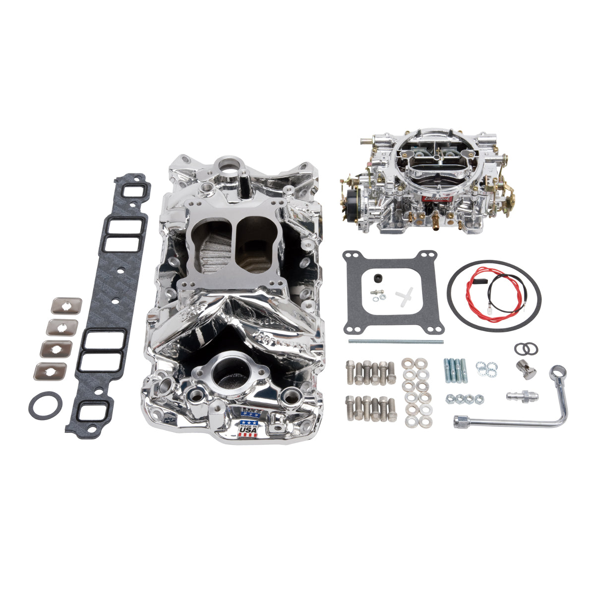 Edelbrock Single-Quad Manifold and carb Kit for 1957-86 Small-Block Chevy PN. 20224