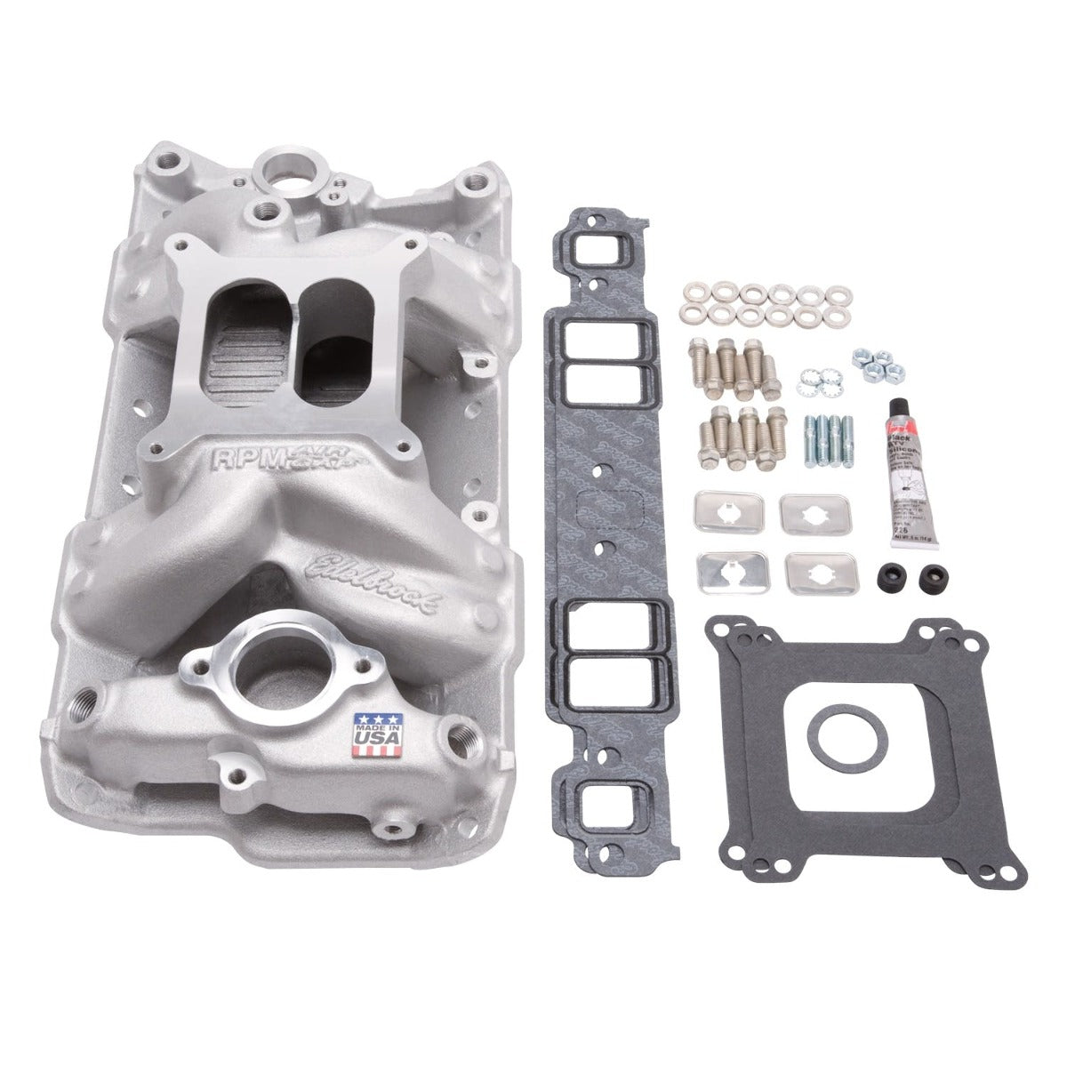 Edelbrock 2042 Chevrolet SB RPM Air Gap Manifold w/ Gaskets, Bolts, Studs, RTV