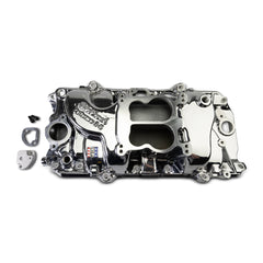 Edelbrock Performer 2-O Manifold for 1965-90 B/B Chevy Oval Port Heads, Chrome Plasma PN. 2161-CP