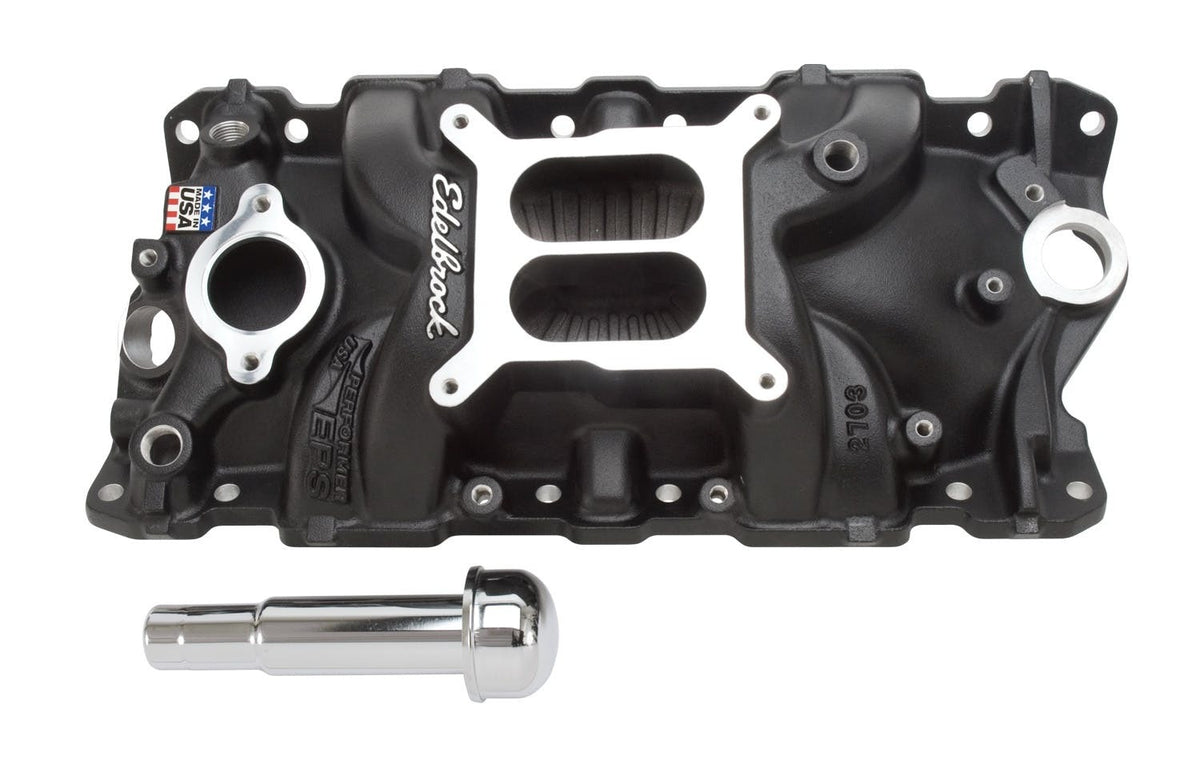 Edelbrock 27033 MANIFOLD, PERFORMER EPS SBC WITH OIL TUBE and BREATHER BLACK