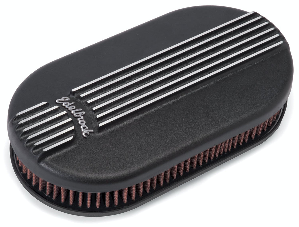 Edelbrock 41153 A/C CLASSIC FINNED SINGLE CARB SM OVAL BLK POWDER COAT