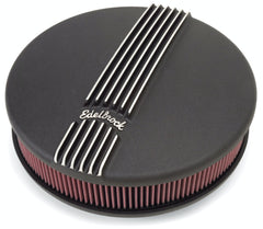 Edelbrock 41173 A/C CLASSIC FINNED SINGLE CARB 14 ROUND BLK POWDER COAT