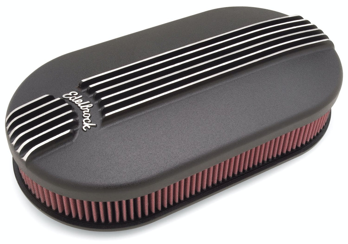 Edelbrock 41193 A/C CLASSIC FINNED DUAL CARB LG OVAL BLK POWDER COAT