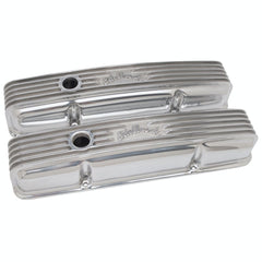 Edelbrock 4144 V/C CLASSIC ALUMINUM SBC POLISHED COMBO BREATHER HOLE and OIL FILL CAP