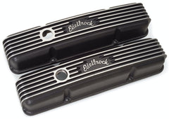 Edelbrock 41443 V/C CLASSIC FINNED ALUM SBC COMBO BREATHER HOLE and OIL FILL CAP BLK TEXTURE