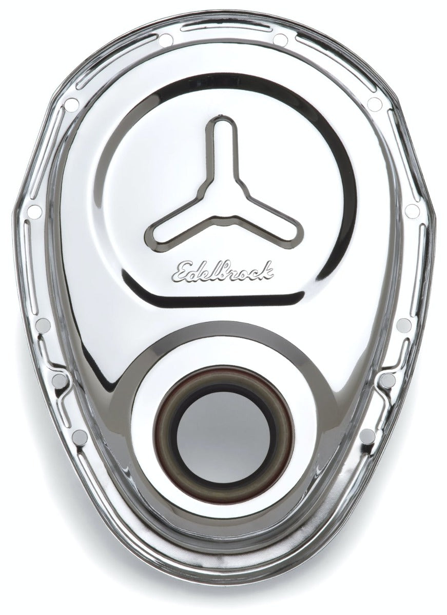 Edelbrock 4860 TIMING COVER SBC STAMPED STEEL W/WELDED STAR and LOGO CHROME