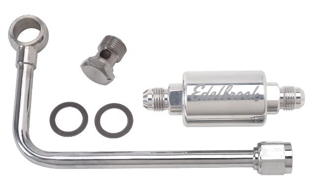 Edelbrock 8131 CHROME SINGLE FEED STEEL FUEL LINE WITH POLISHED FILTER