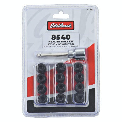 Edelbrock 8540 BOLT KIT, HEADER 3/8-16 x 3/4 BLACK OXIDE W/TOOL