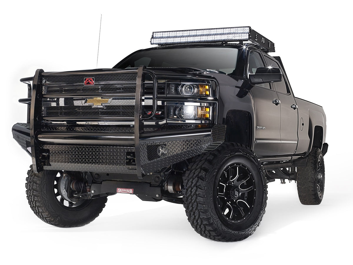 Fab Fours Black Steel Front Ranch Bumper, Full Grill Guard, 2-Stage Black Powder Coat CH08-S2060-1