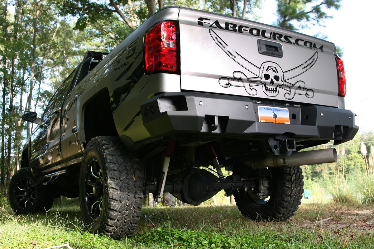 Fab Fours Premium Rear Bumper, Sensor Compatible, 2-Stage Black Powder Coat CH14-W3051-1