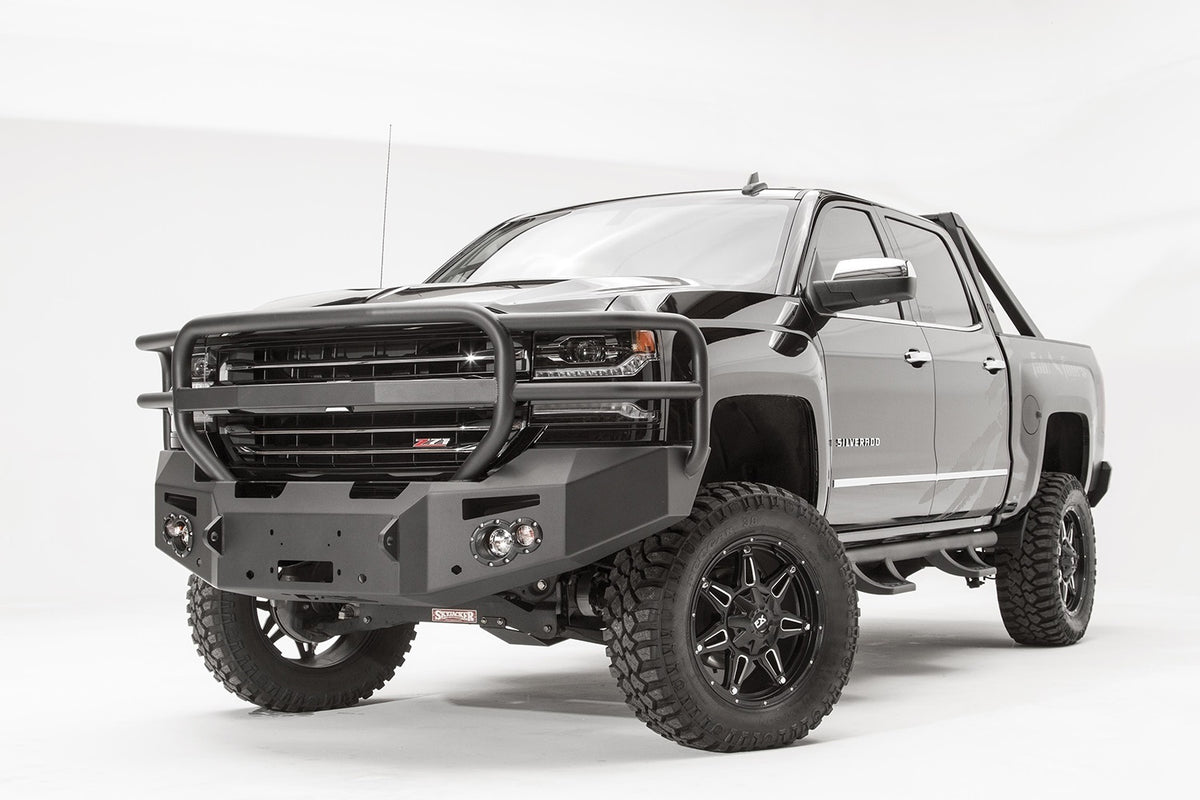 Fab Fours Premium Winch Front Bumper, Full Grill Guard, Sensor Compatible, 2-Stage Black Powder Coat CS16-F3850-1