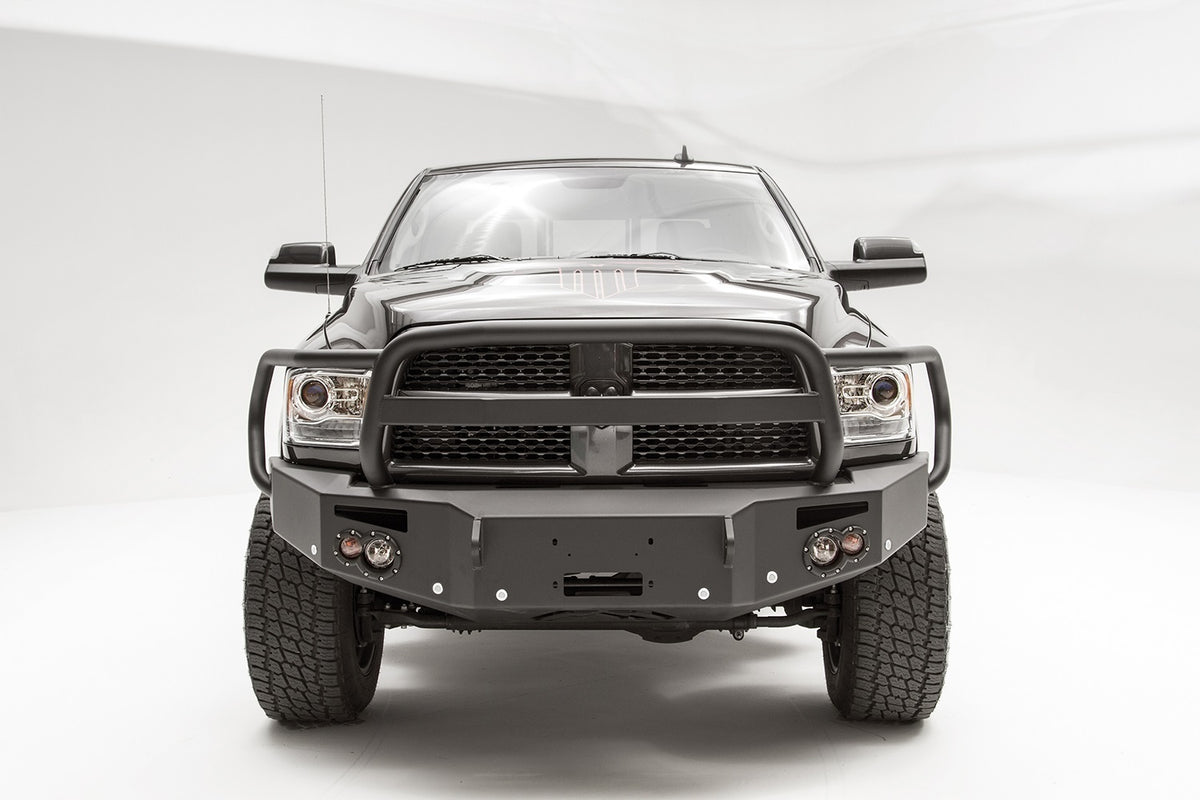 Fab Fours Premium Winch Front Bumper, Full Grill Guard, Sensor Compatible, 2-Stage Black Powder Coat DR16-C4050-1