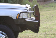 Fab Fours Black Steel Front Ranch Bumper, Full Grill Guard, 2-Stage Black Powder Coat DR94-S1560-1