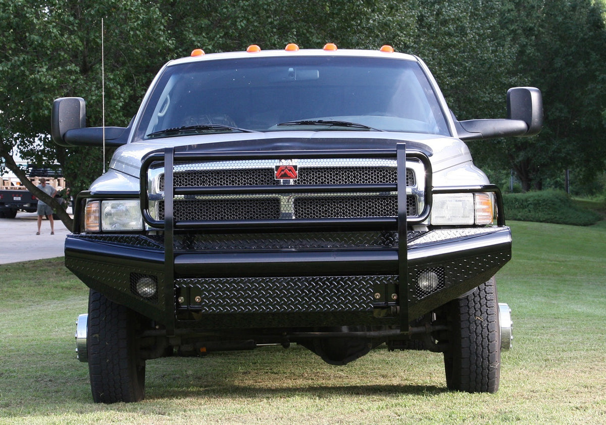 Fab Fours Black Steel Front Ranch Bumper, Full Grill Guard, 2-Stage Black Powder Coat DR94-S1560-1