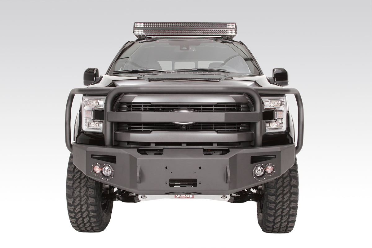Fab Fours Premium Heavy Duty Winch Front Bumper, Full Grill Guard, 2-Stage Black Powder Coat FF15-H3250-1