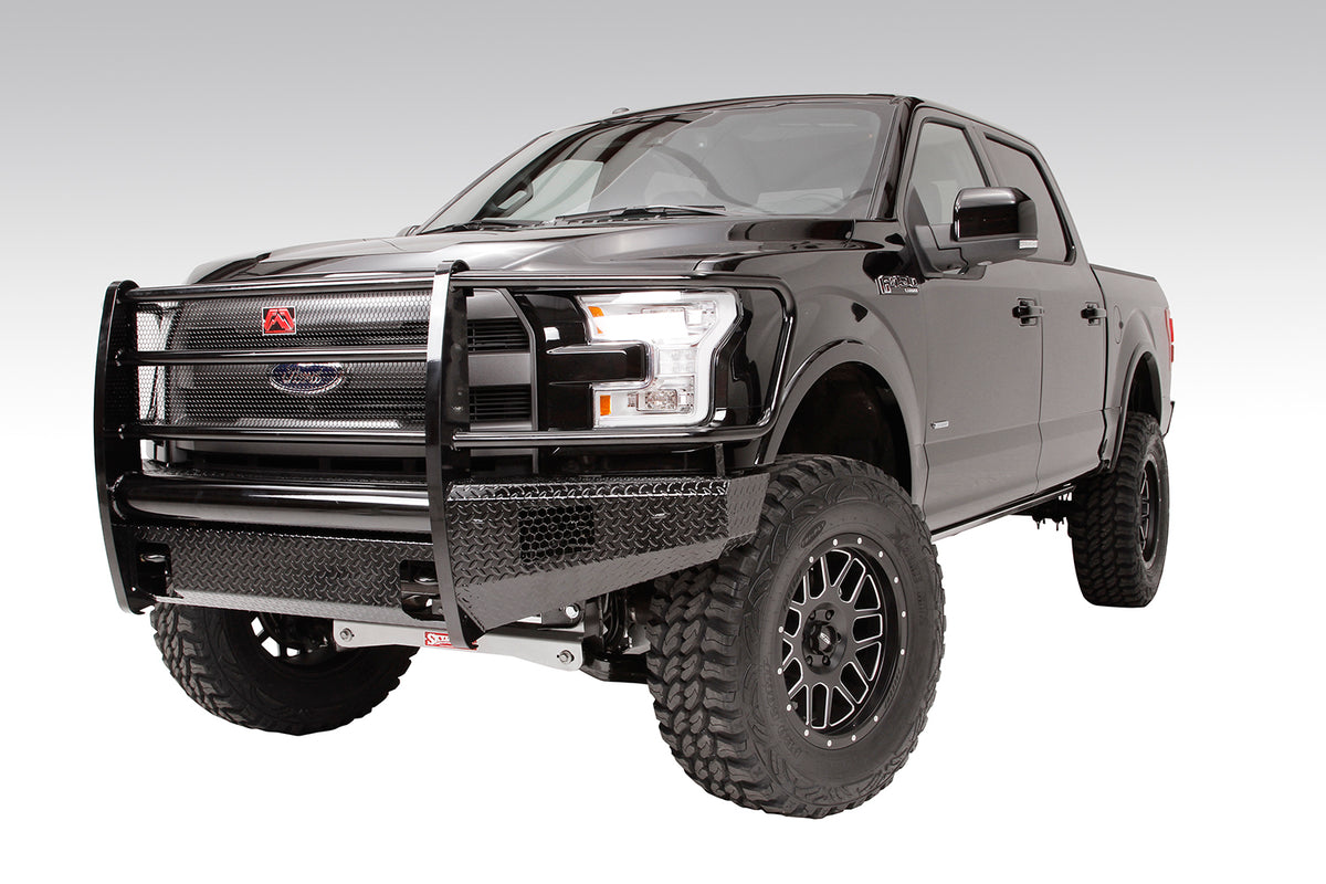 Fab Fours Black Steel Front Bumper, Full Grill Guard, 2-Stage Black Powder Coat FF15-K3250-1