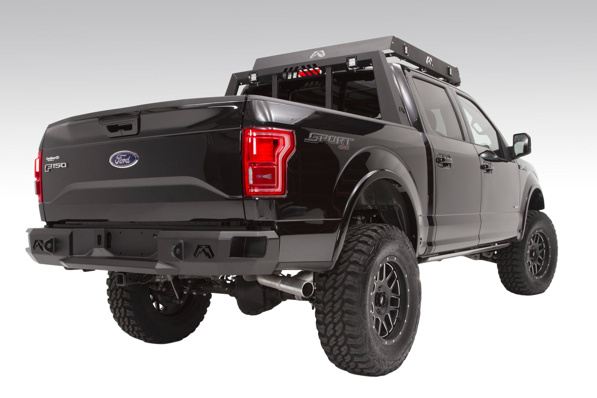 Fab Fours Premium Rear Bumper, Sensor Compatible, 2-Stage Black Powder Coat FF15-W3251-1