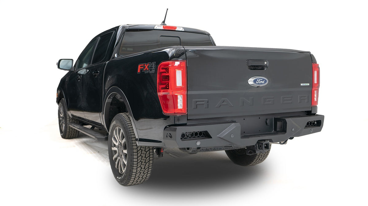 Fab Fours Vengeance Rear Bumper, Sensor Compatible, 2-Stage Black Powder Coat FR19-E4851-1