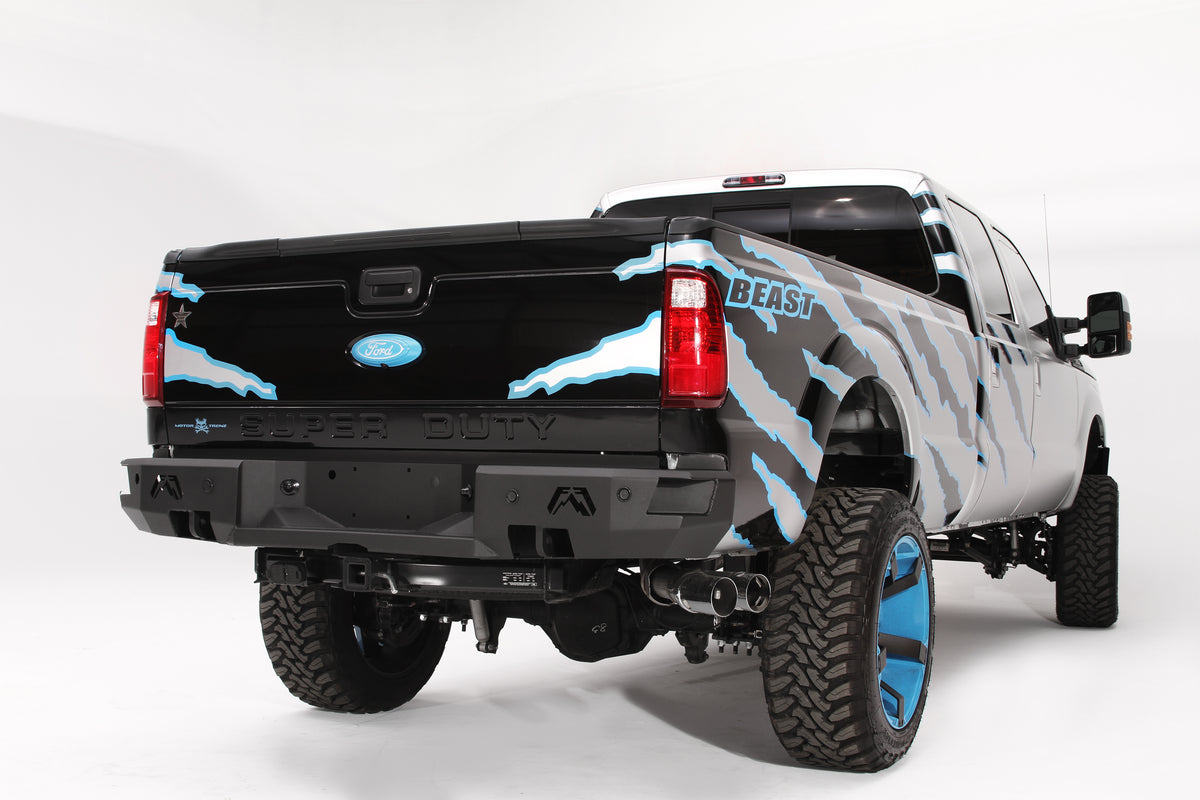 Fab Fours Heavy Duty Rear Bumper, Sensor Compatible, 2-Stage Black Powder Coat FS08-W1351-1