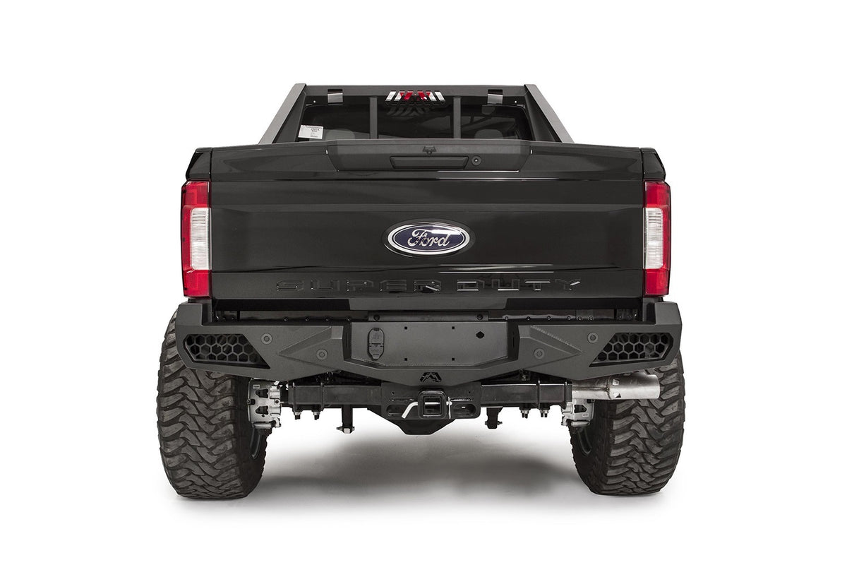 Fab Fours Vengeance Rear Bumper, Sensor Compatible, 2-Stage Black Powder Coat FS17-E4151-1