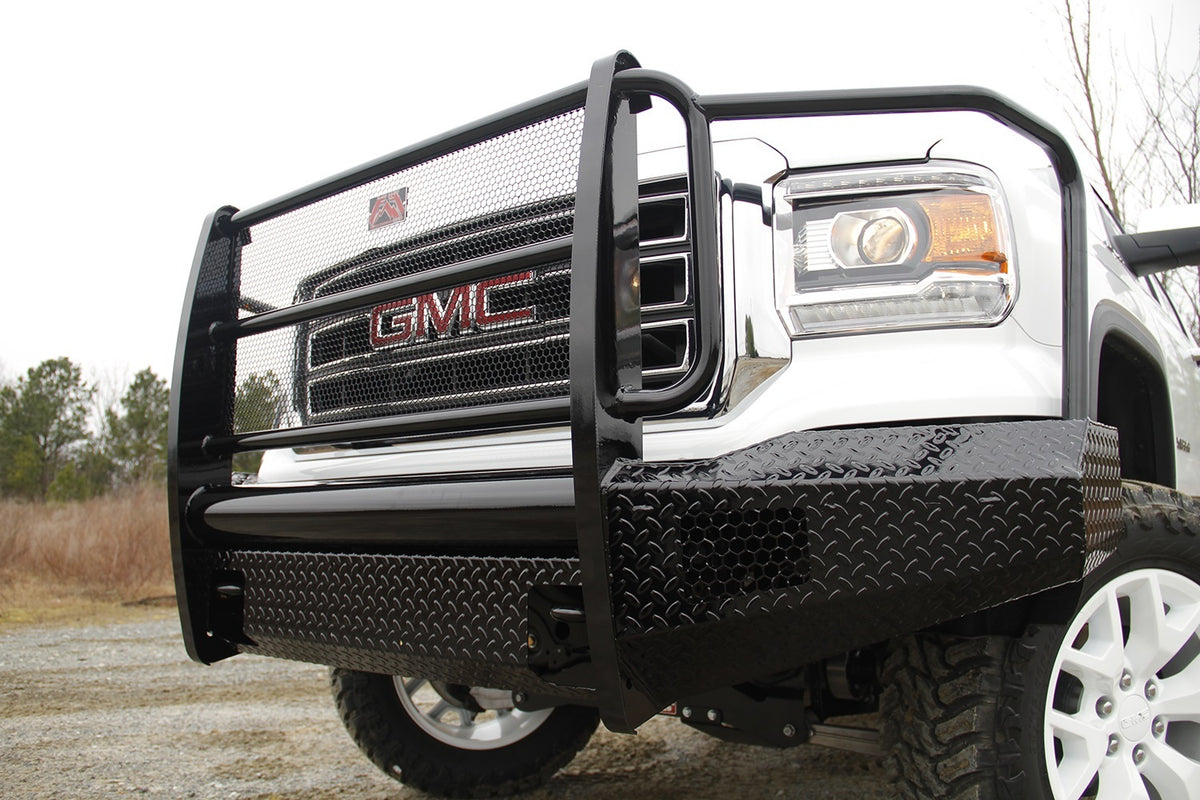 Fab Fours Black Steel Front Ranch Bumper, Full Grill Guard, 2-Stage Black Powder Coat GM07-K2160-1