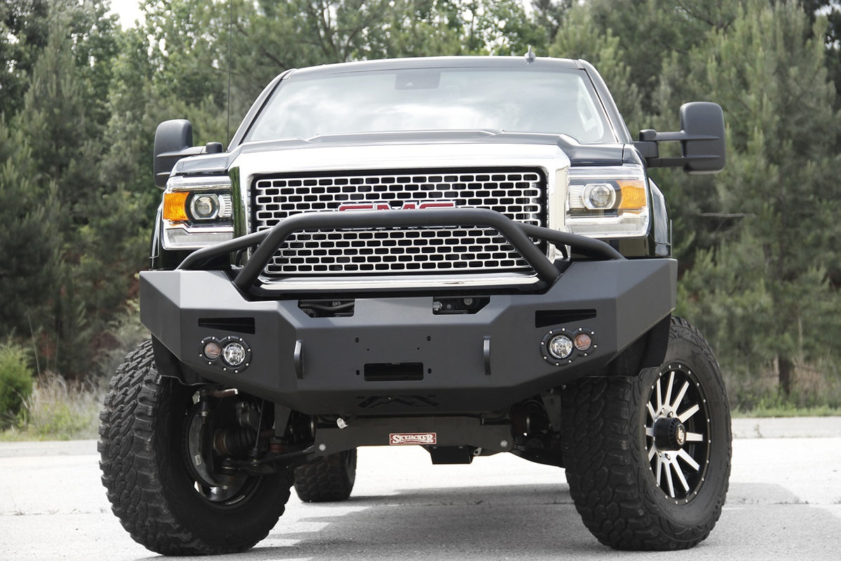 Fab Fours Premium Heavy Duty Winch Front Bumper, Pre-Runner Guard, 2-Stage Black Powder Coat GM14-A3152-1