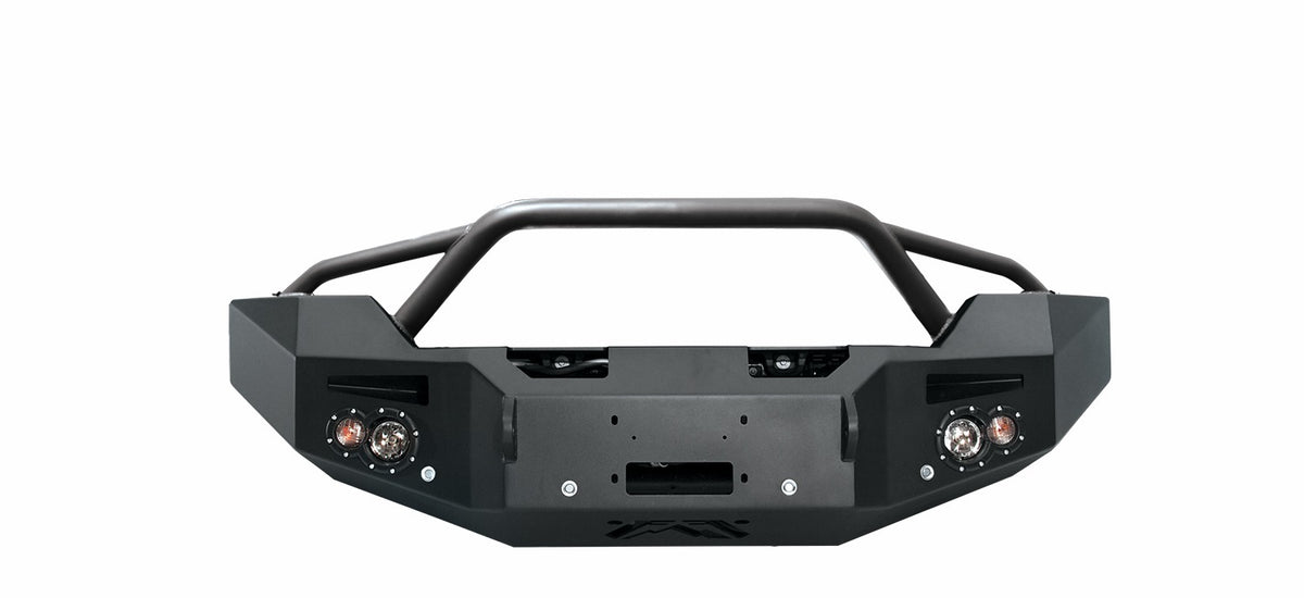 Fab Fours Premium Winch Front Bumper, Pre-Runner Guard, Sensor Compatible, 2-Stage Black Powder Coat GM14-C3152-1