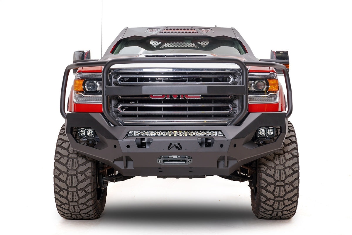 Fab Fours Matrix Front Bumper, Full Grill Guard, Bare Steel GM15-X2850-B