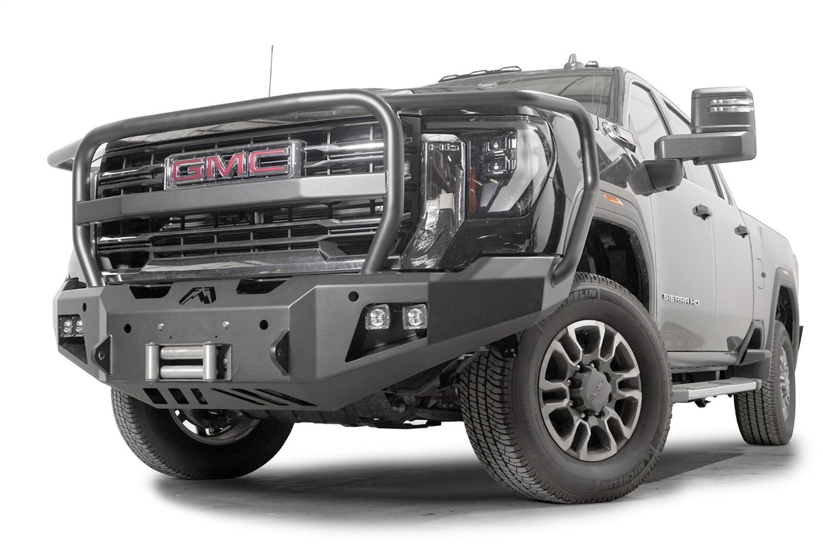 Fab Fours Premium Winch Front Bumper, Full Grill Guard, Sensor Compatible, Bare Steel GM24-A6250-B