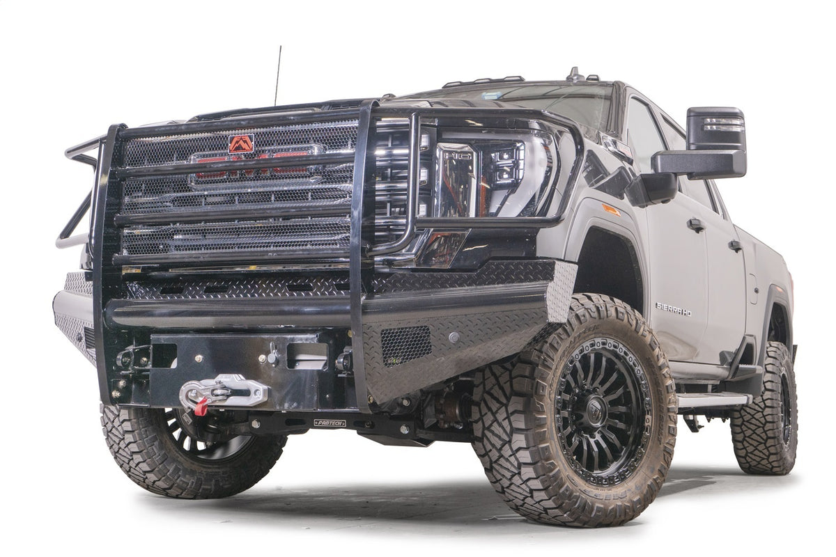 Fab Fours Black Steel Front Bumper, Full Grill Guard, Sensor Compatible GM24-S6260-1