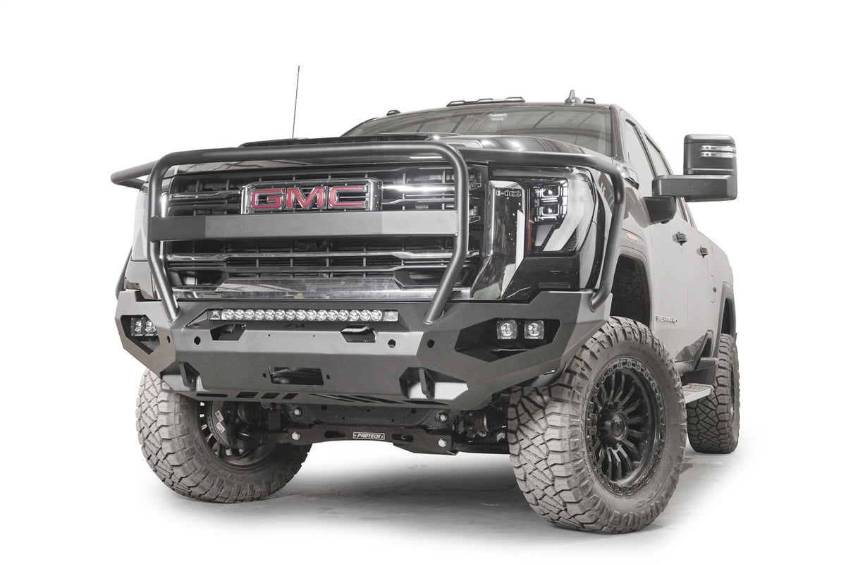 Fab Fours Matrix Front Bumper, Full Grill Guard, 2-Stage Black Powder Coat GM24-X6250-1