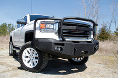 Fab Fours Premium Heavy Duty Winch Front Bumper, Full Grill Guard, Sensor Compatible, 2-Stage Black Powder Coat GS14-F3150-1