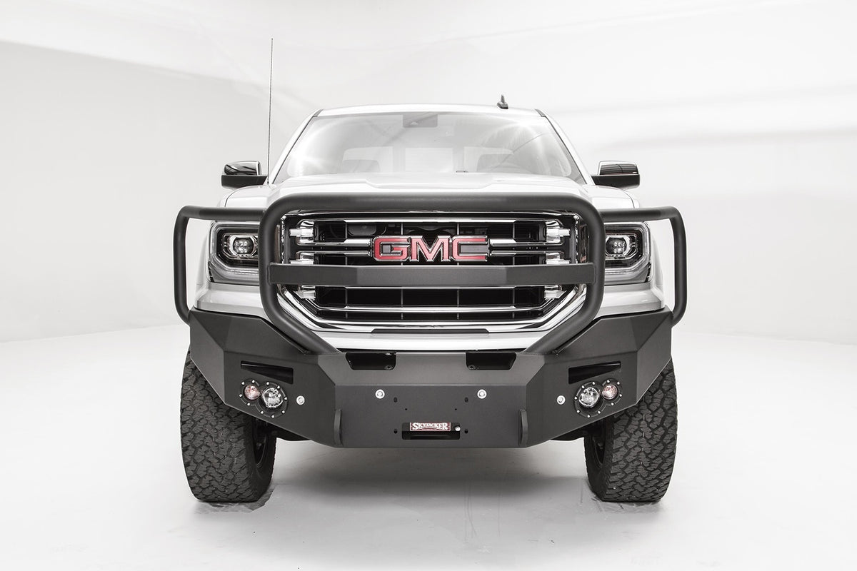 Fab Fours Premium Winch Front Bumper, Full Grill Guard, Sensor Compatible, 2-Stage Black Powder Coat GS16-F3950-1