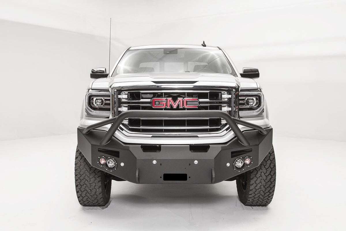 Fab Fours Premium Winch Front Bumper, Pre-Runner Guard, Sensor Compatible, 2-Stage Black Powder Coat GS16-F3952-1