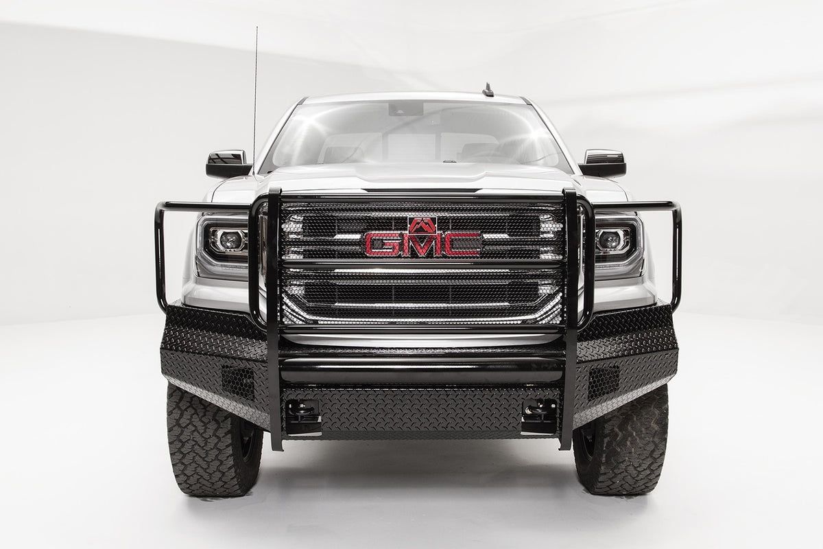 Fab Fours Black Steel Front Bumper, Full Grill Guard, 2-Stage Black Powder Coat GS16-K3960-1