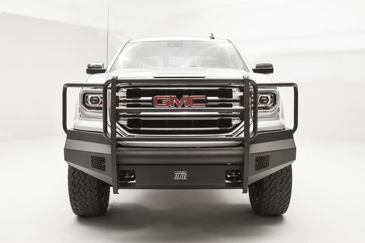 Fab Fours Elite Front Bumper, Full Grill Guard, 2-Stage Black Powder Coat GS16-R3960-1