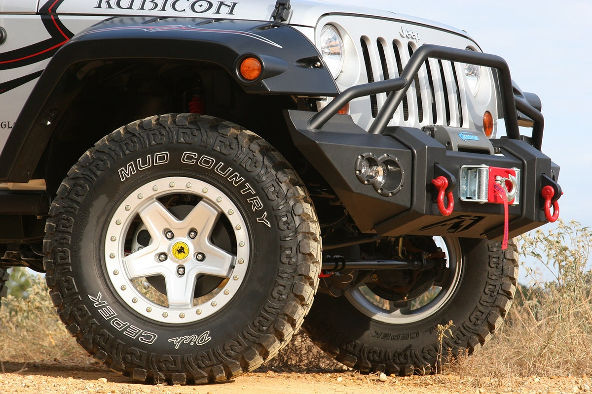 Fab Fours Lifestyle Winch Front Bumper, Pre-Runner Guard, 2-Stage Black Powder Coat JK07-B1850-1