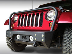 Fab Fours FMJ Stubby Winch Front Bumper, Full Grill Guard, 2-Stage Black Powder Coat JK07-B1856-1