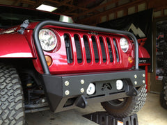 Fab Fours FMJ Stubby Winch Front Bumper, Full Grill Guard, 2-Stage Black Powder Coat JK07-B1856-1
