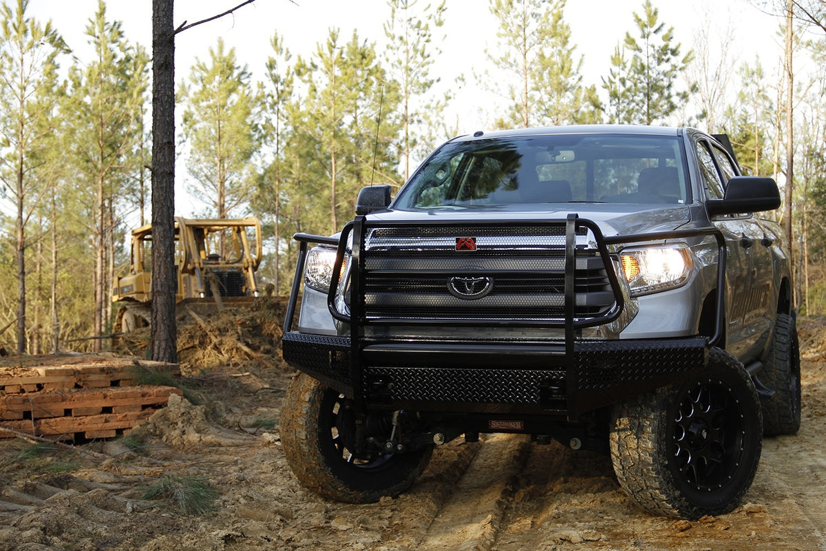 Fab Fours Black Steel Front Bumper, Full Grill Guard, 2-Stage Black Powder Coat TT14-K2860-1