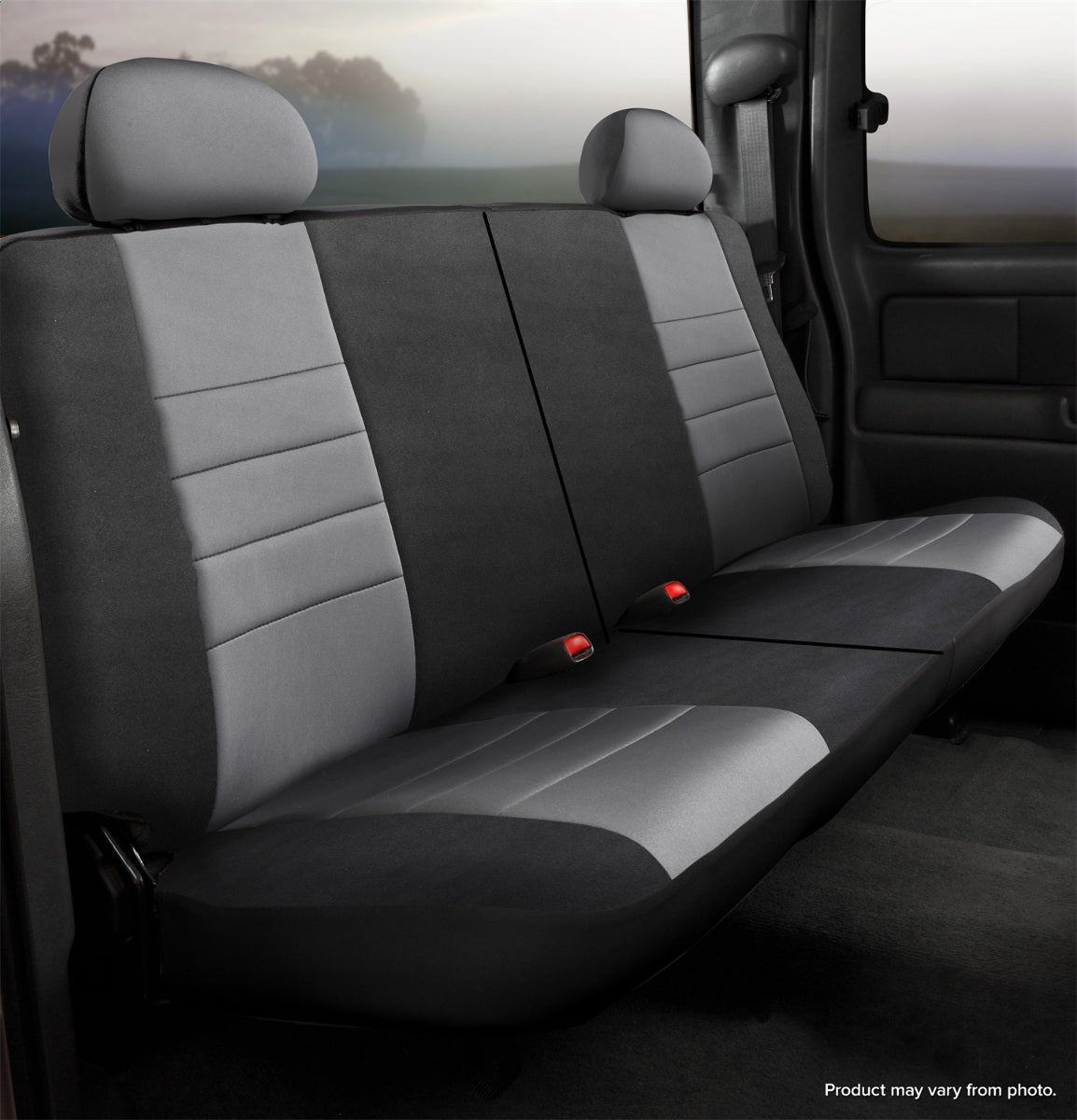 FIA Neo Neoprene Custom Seat Cover, Rear 50/50 Split Seat, Black/Gray NP95-13GRAY