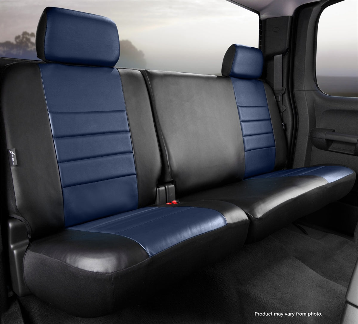 FIA LeatherLite Custom Seat Cover, 60/40 Split Seat, Black/Blue SL62-26BLUE