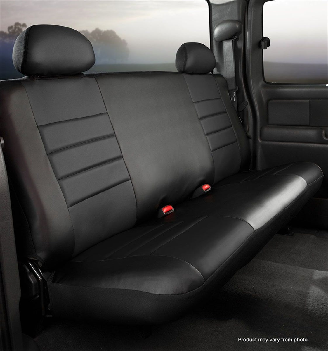 FIA LeatherLite Custom Seat Cover, Rear Bench Seat, Solid Black SL65-14BLK/BLK