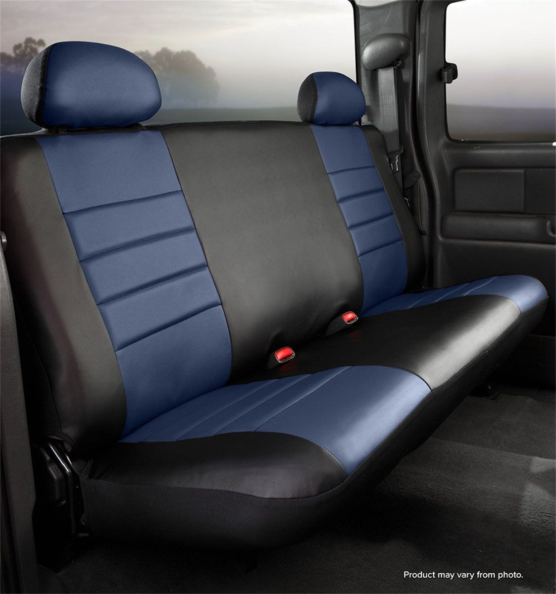 FIA LeatherLite Custom Seat Cover, Rear Bench Seat, Black/Blue SL65-14BLUE