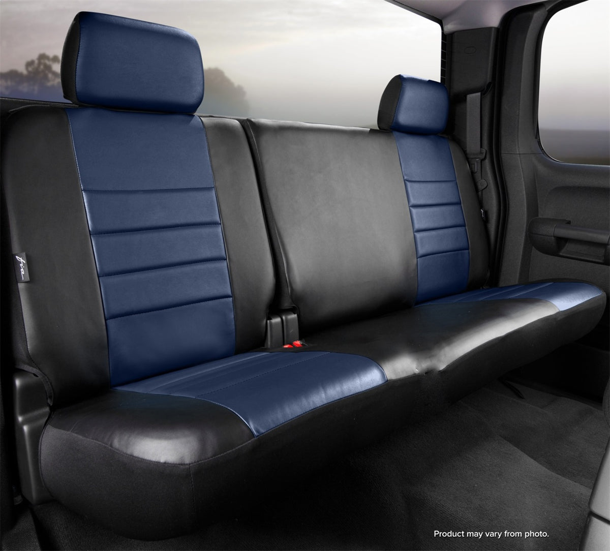 FIA LeatherLite Custom Seat Cover, Rear 60/40 Split Cushion, Black/Blue SL65-3BLUE