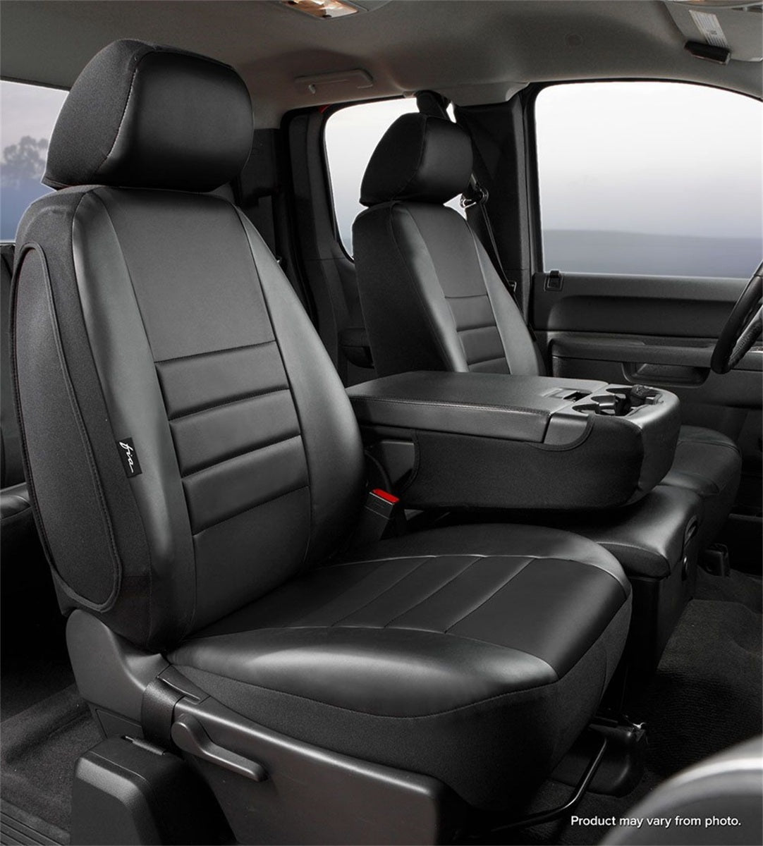 FIA LeatherLite Custom Seat Cover, Front 40/20/40 Split Seat, Solid Black SL67-43BLK/BLK
