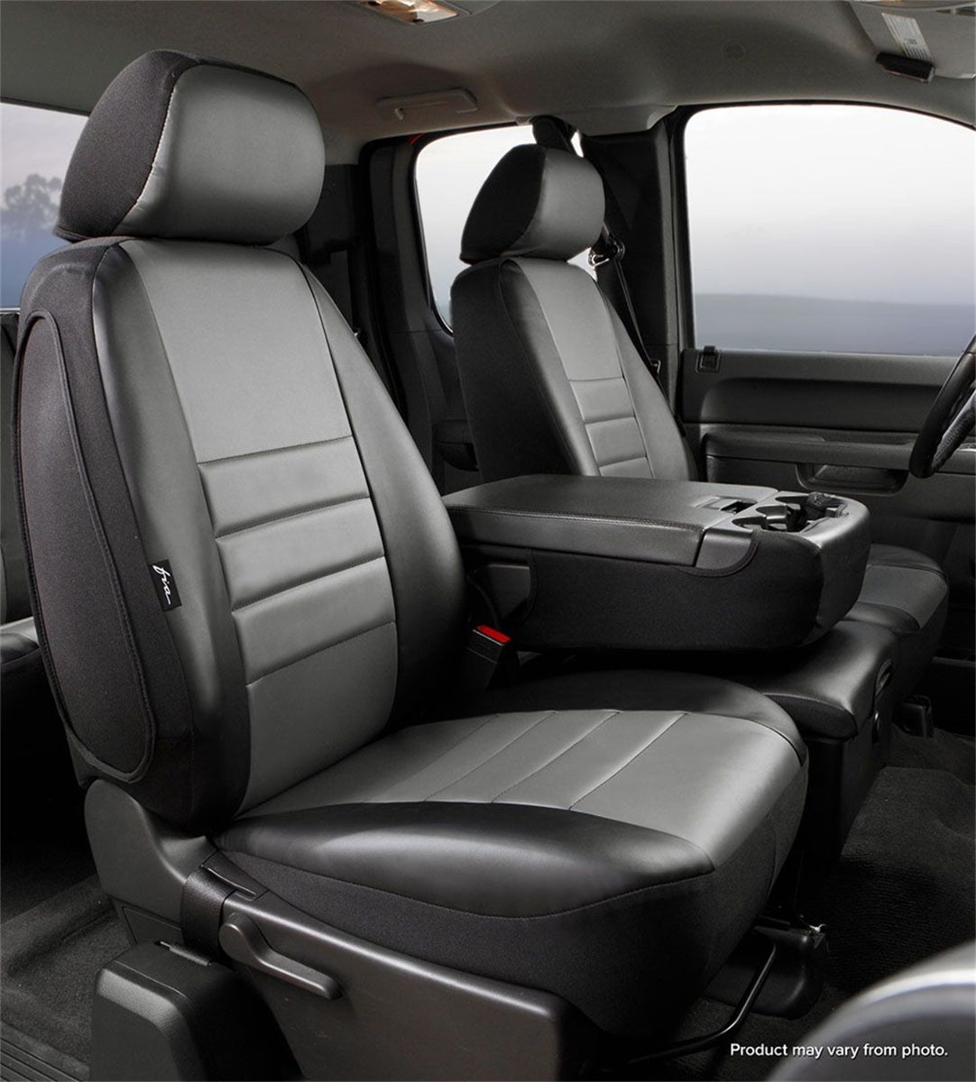 FIA LeatherLite Custom Seat Cover, Front 40/20/40 Split Seat, Black/Gray SL67-43GRAY